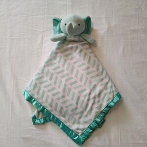 Cloud Island Green Elephant Lovey Security Blanket Mint Green 29" Plush Satin